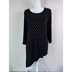 Chico's Travelers women's 1 medium black gold studded‎ asymmetrical tunic top